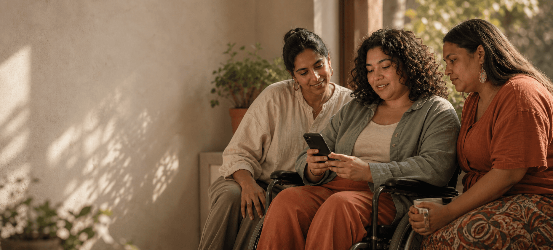 Diverse people of varying abilities using Daylogue on different devices, representing the app's commitment to accessibility
