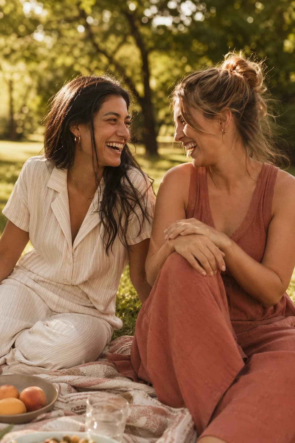Friends in warm afternoon light, representing construct validity as a lens for reflection rather than a label