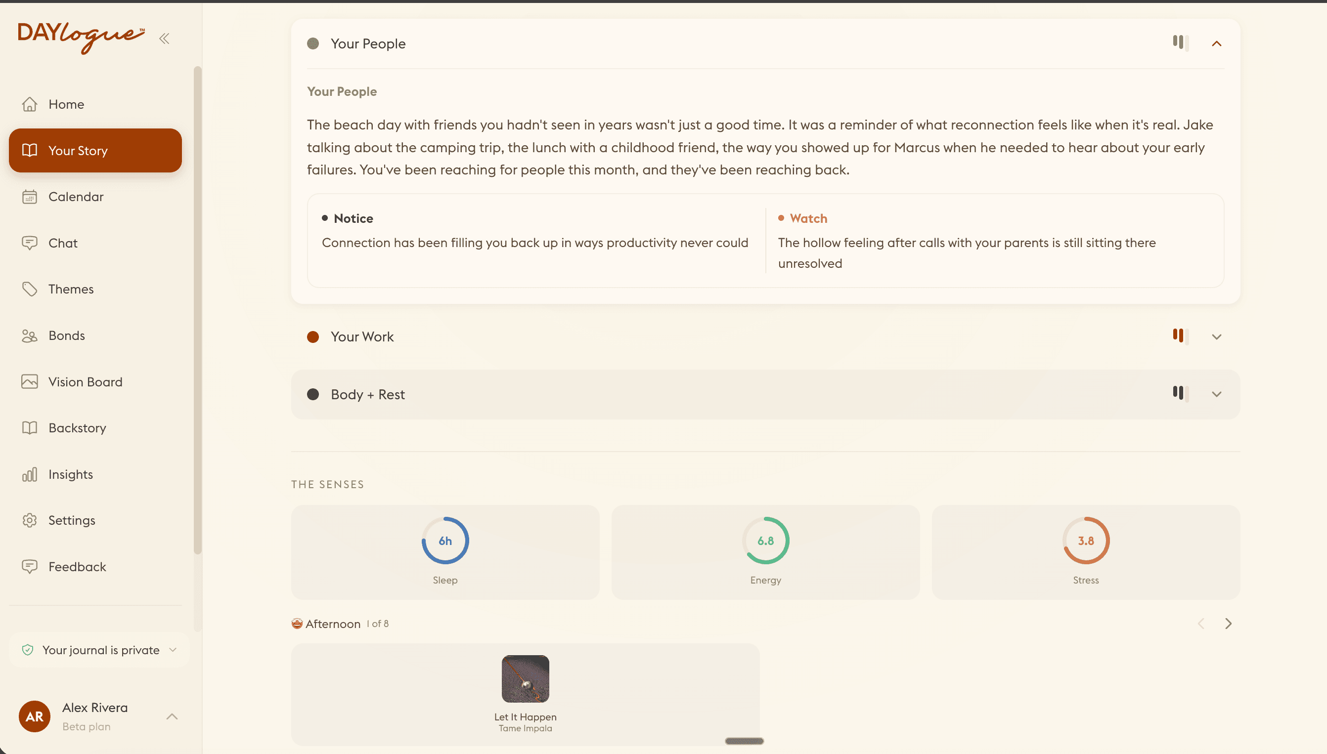Daylogue narrative detail screen