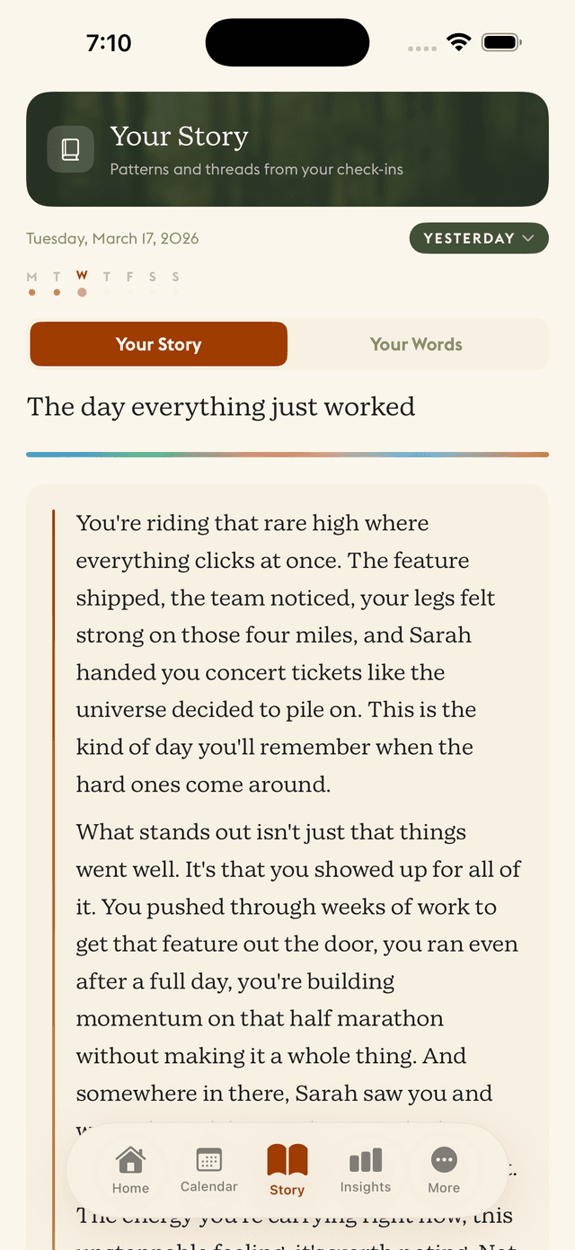 Daylogue AI-written personal narrative with serialized emotional storytelling
