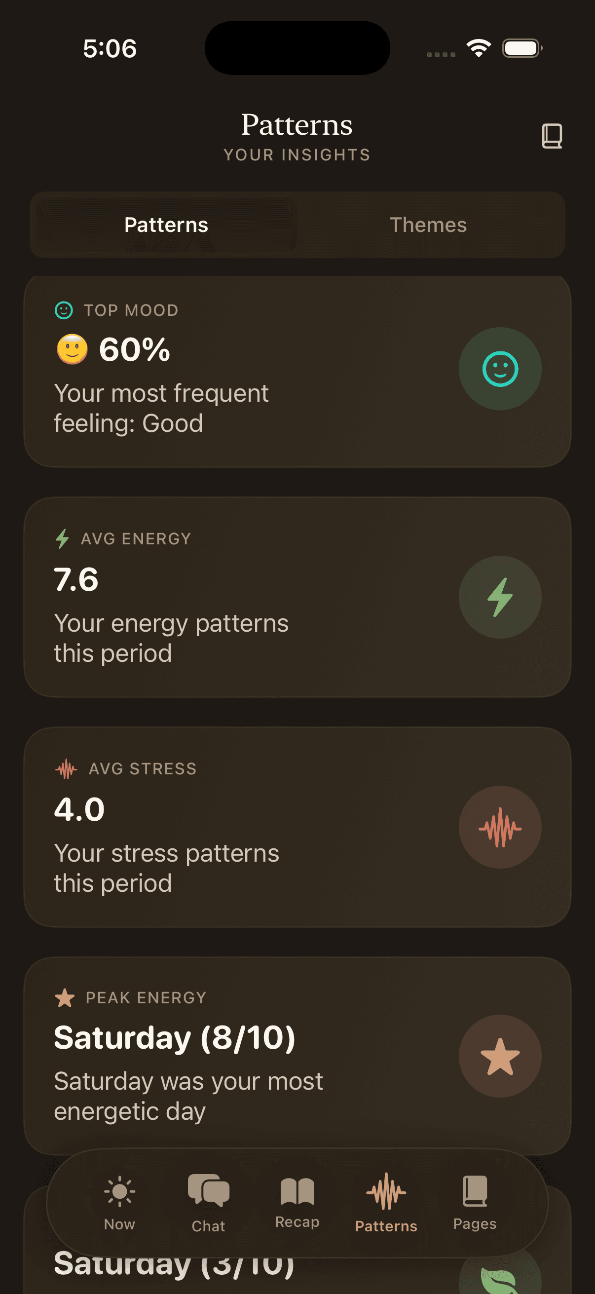 Daylogue pattern insights screen