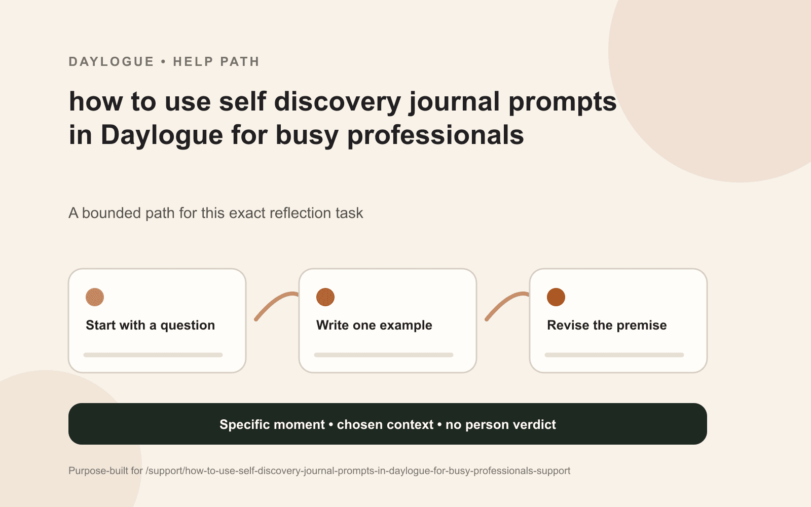 Daylogue self-discovery prompt diagram for busy professionals comparing role, pressure, preference, and an exception.